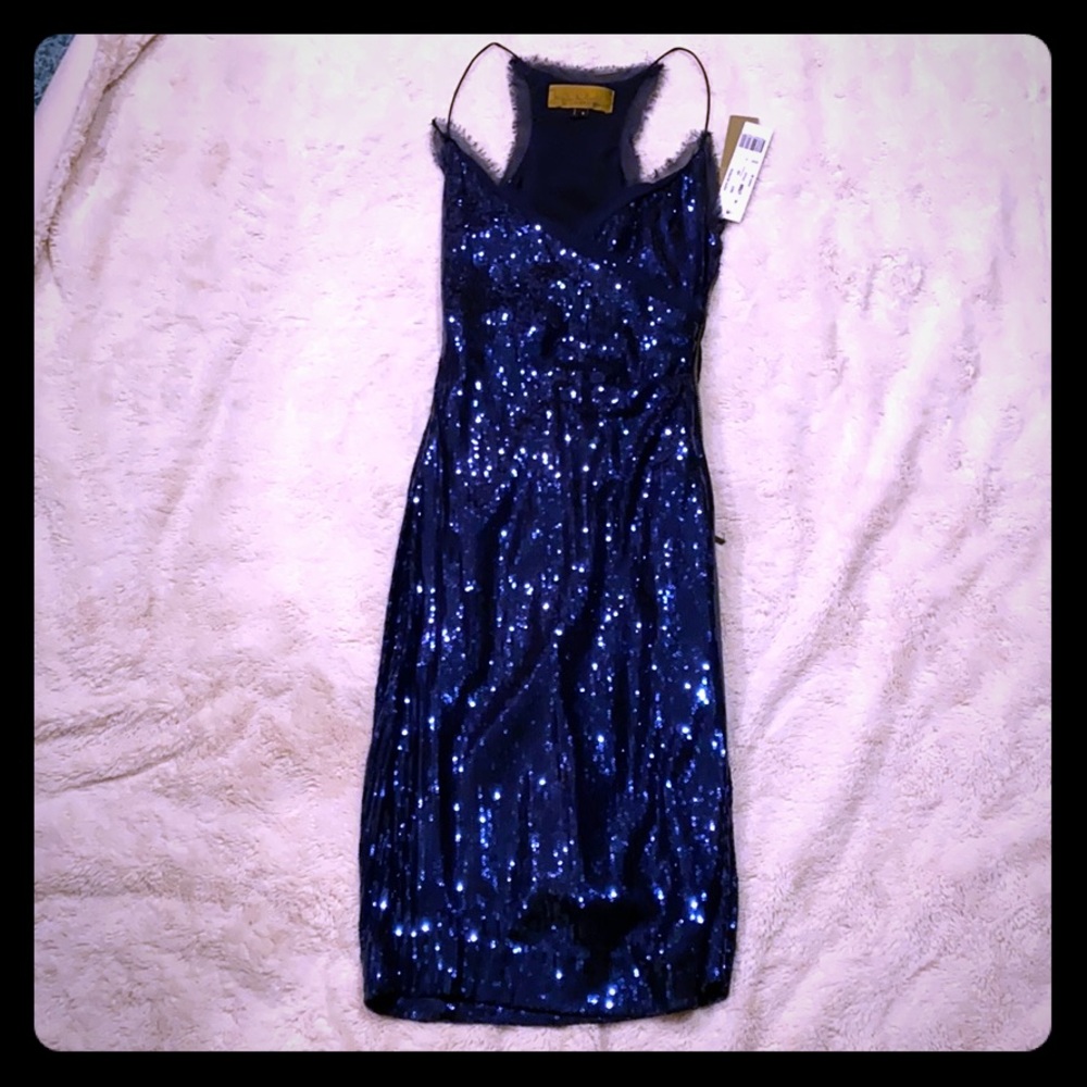 NWT Nicole Miller blue sequin dress
